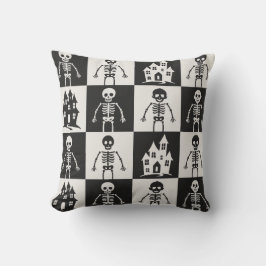 Cojín Decorativo Tablero de ajedrez de Halloween en negro y blanco