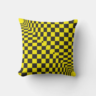 Cojín Decorativo tablero de ajedrez hipnótico amarillo negro