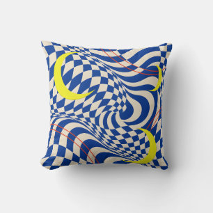 Cojín Decorativo Tablero de ajedrez óptico amarillo cobalto