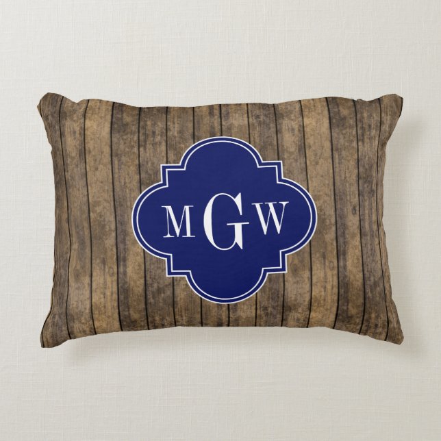 Cojín Decorativo Tablones de Madera Rústica L #1 Cuatrefolio Azul M (Anverso)