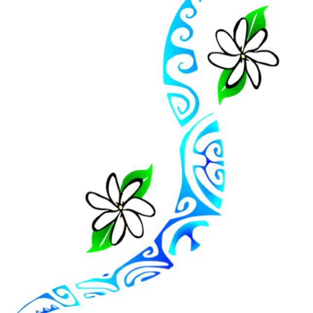 Cojín Decorativo TAITIARE (Bleu) (Fleurs de Tiaré avec motifs polynésiens "marquisiens". )