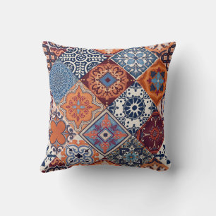 Cojín Decorativo Talavera Tles Cielo Naranja Azul Marino Rojo Burde