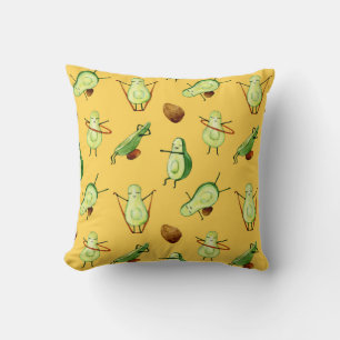 Cojín Decorativo Taller de aguacate: Patrón de acuarela divertida