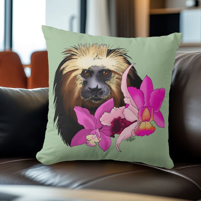 Cojín Decorativo Tamarino León Dorado de Cabeza Floral Sage Mono (Subido por el creador)