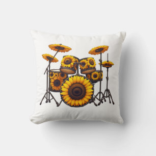 Cojín Decorativo Tambores Girasol Flor Músico Música Floral