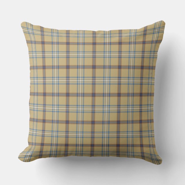 Cojín Decorativo Tan and Wedgewood Blue Plaid (Anverso)