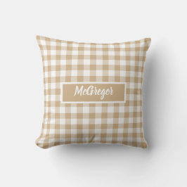 Cojín Decorativo Tan Beige Cuadros Gingham Personalizado