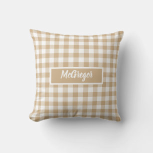 Cojín Decorativo Tan Beige Cuadros Gingham Personalizado