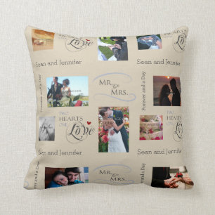 Cojín Decorativo Tan Boda Collage de fotos personalizado