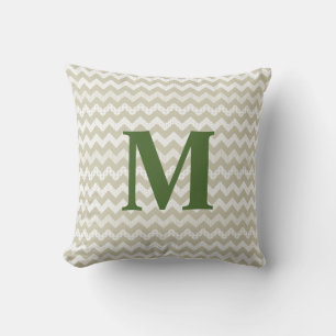 Cojín Decorativo Tan Chevron y Monograma Verde Pillow al aire libre
