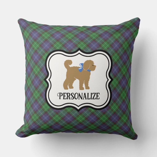 Cojín Decorativo Tan Doodle Doodle Dog Blue Plaid (Anverso)