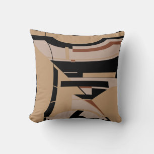 Cojín Decorativo Tan Taupe Negro Geométrico Abstracto Mediterráneo