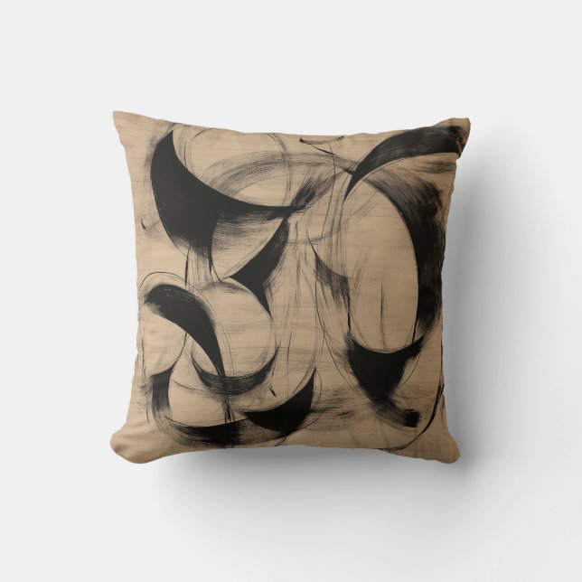 Cojín Decorativo Tan y Black Calligraphic Brushstrot Resumen (Anverso)