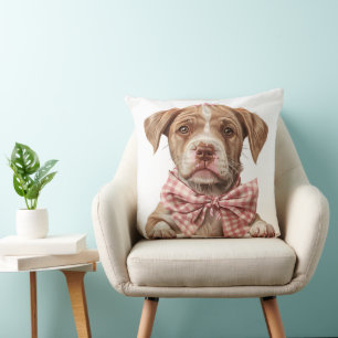 COJÍN DECORATIVO TAN Y WHITE PUSO PERRO DE PULCHÓN CON BOCA DE ROSA