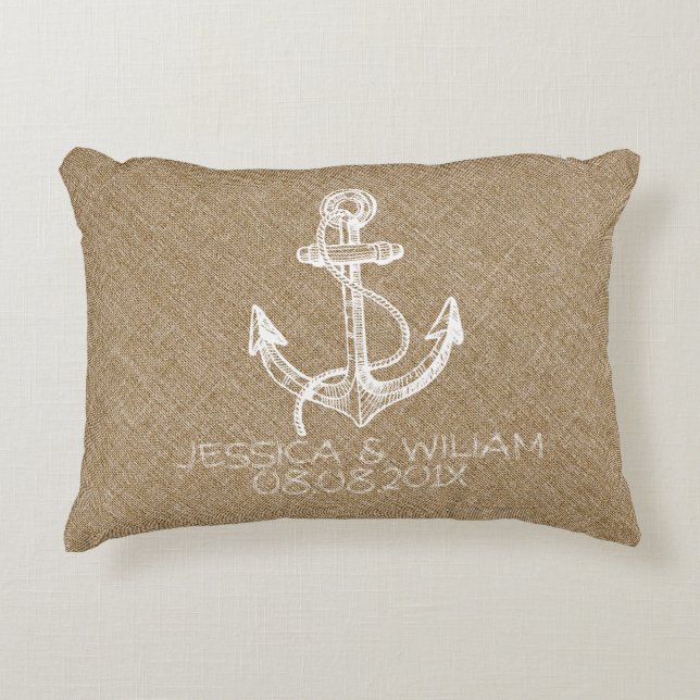 Cojín Decorativo Tane Linen Print y White Nautical Anchor (Anverso)