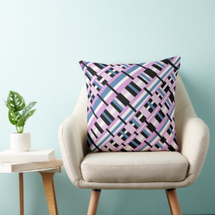 Cojín Decorativo Tapado en azul pizarra, orquídea, negro y blanco