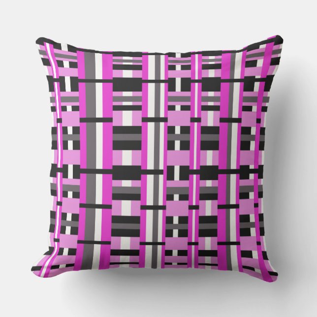 Cojín Decorativo Tapado en rosa, negro y gris (Anverso)