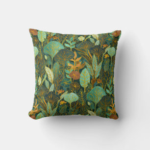 Cojín Decorativo Tapiz de jardín de estilo naïf en verde y azul