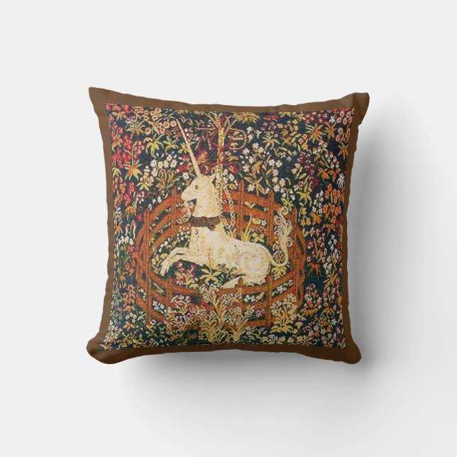 Cojín Decorativo Tapiz de unicornio cautivo medieval (Anverso)