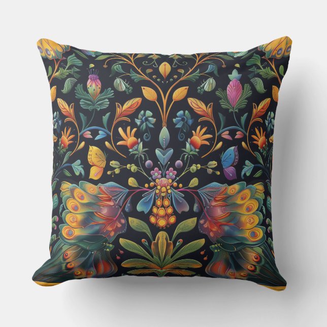 Cojín Decorativo Tapiz de vuelo psicodélico Botánico (Anverso)