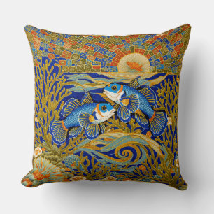 Cojín Decorativo Tapiz Estilo Retro Pez Mandarin Azul