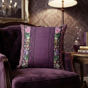 Cojín Decorativo Tapiz Floral Púrpura Victoriano de Terciopelo Vint