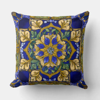 Cojín Decorativo Tapiz tanzanita: Impresión floral Art Nouveau con