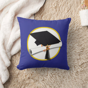 Cojín Decorativo Tapón de graduación con Diploma - Fondo azul oscur