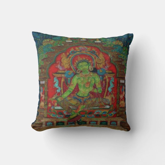 Cojín Decorativo Tara verde del budismo tibetano (Anverso)