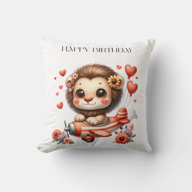 Cojín Decorativo Tarjeta de cumpleaños del piloto león (Anverso)