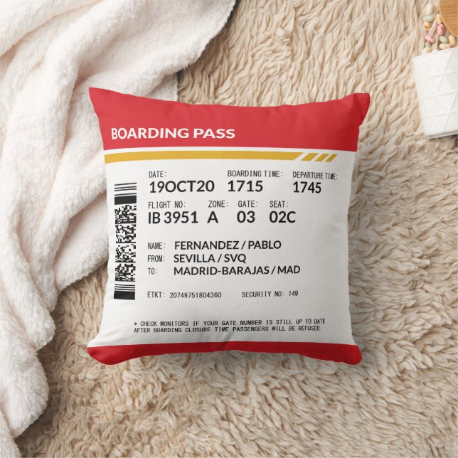 Cojín Decorativo Tarjeta de embarque - Rojo (Manta)