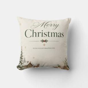 Cojín Decorativo Tarjeta de Feliz Navidad Elegante, Diseño Clásico