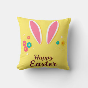 Cojín Decorativo Tarjeta de Feliz Pascua con Orejas de Conejo