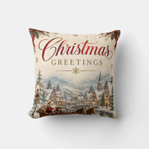Cojín Decorativo Tarjeta de Navidad de Papá Noel Vintage estilo Clá