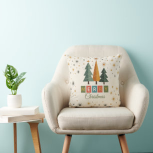 Cojín Decorativo Tarjeta de Navidad Modernista de mediados de siglo