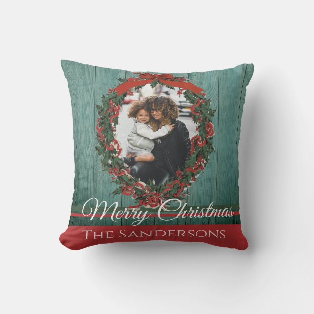 Cojín Decorativo tarjeta de Navidades de fotografía de vacaciones r (Anverso)