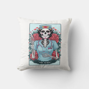 Cojín Decorativo Tarjeta de Tarot de Enfermera Esqueleto de Rosa Fl