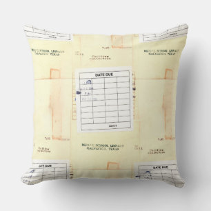 Cojín Decorativo Tarjeta de vencimiento de libro de biblioteca retr