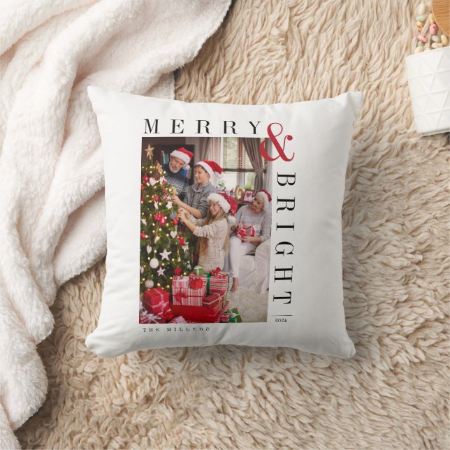 Cojín Decorativo Tarjeta fotográfica navideña de escritura moderna (Manta)