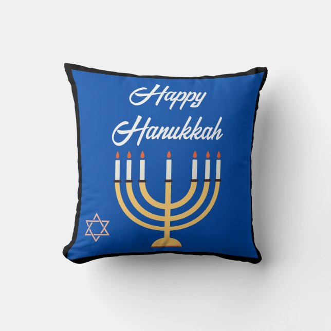 COJÍN DECORATIVO TARJETA MENORAH HAPPY HANUKKAH (Anverso)