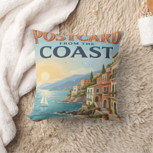 Cojín Decorativo Tarjeta postal antigua de la costa Verano italiano