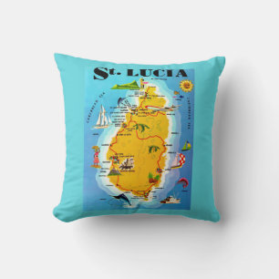 Cojín Decorativo Tarjeta postal del mapa de Santa Lucía