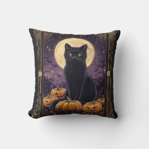 Cojín Decorativo Tarjeta tarot con temática de Halloween con gato n