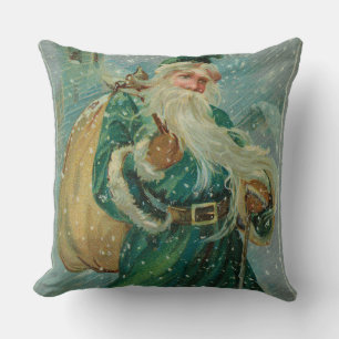 Cojín Decorativo Tarjetas de Navidad-Retro Santa Claus Tarjeta Post