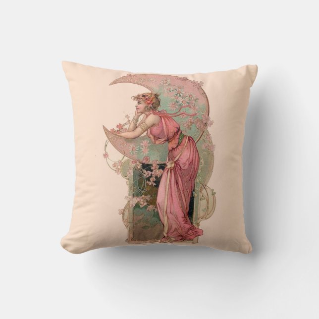 COJÍN DECORATIVO TAROS/ DAMA DE LA LUNA, FLORES EN ROSA (Anverso)