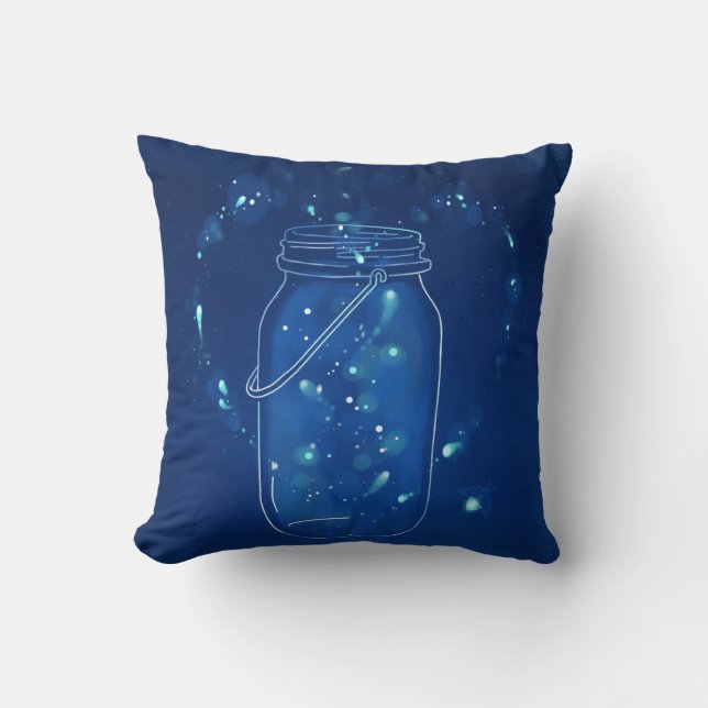 Cojín Decorativo Tarro moderno azul del amor de la luciérnaga (Anverso)