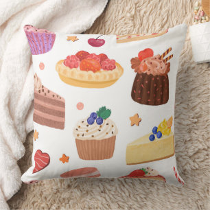 Cojín Decorativo Tarta de Frutas Frescas y Patrón de Postres Dulces