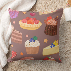 Cojín Decorativo Tarta de Frutas Frescas y Patrón de Postres Dulces