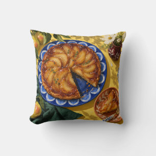 Cojín Decorativo Tarta de pera caramelizada Plato azul Mesa de té a