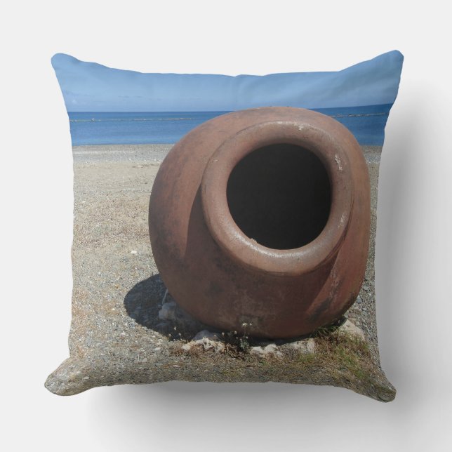Cojín Decorativo Tarta de terracota griega en la playa (Anverso)